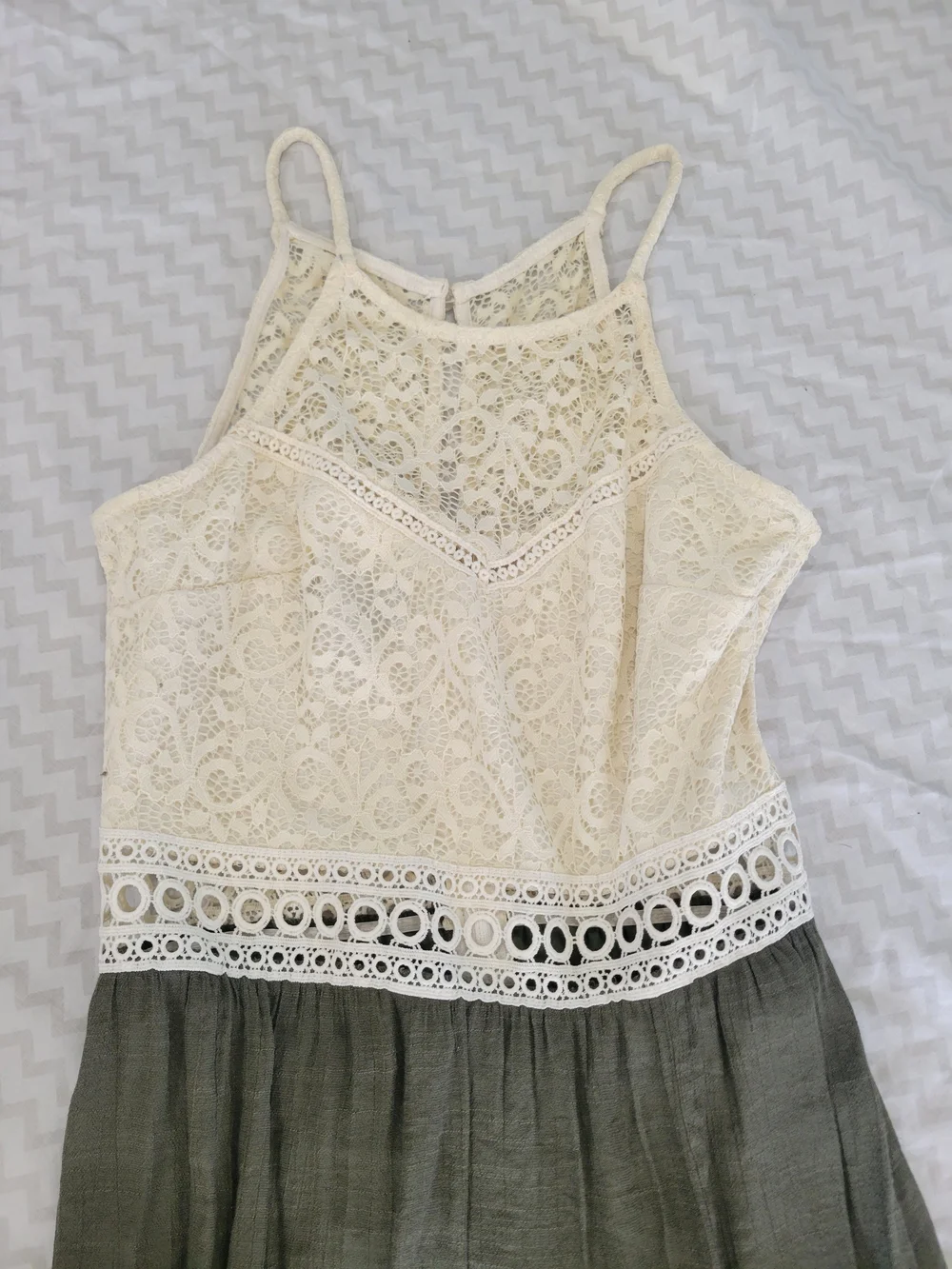 Iz Byer Cream Lace Bodice Maxi with Olive Skirt - Picture 7 of 14